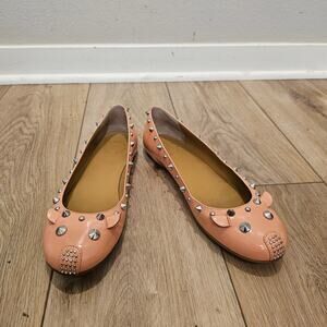 Marc Jacobs Silver Studded Piggy Pink Mouse Ballerina Pat. Lea. Flats Size 40.5